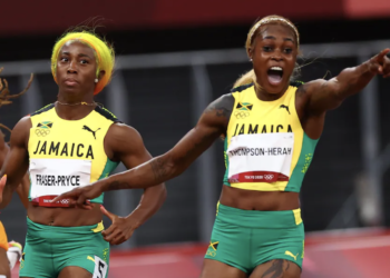 Elaine Thompson-Herah beats her great compatriot and rival Shelly-Ann Fraser-Pryce to win back-to-back Olympic 100m golds  CREDIT:  REUTERS/Kai Pfaffenbach