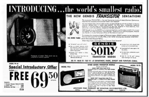 Advertising for Sony transistor radios (TR-6, TR-63 & TR-72)