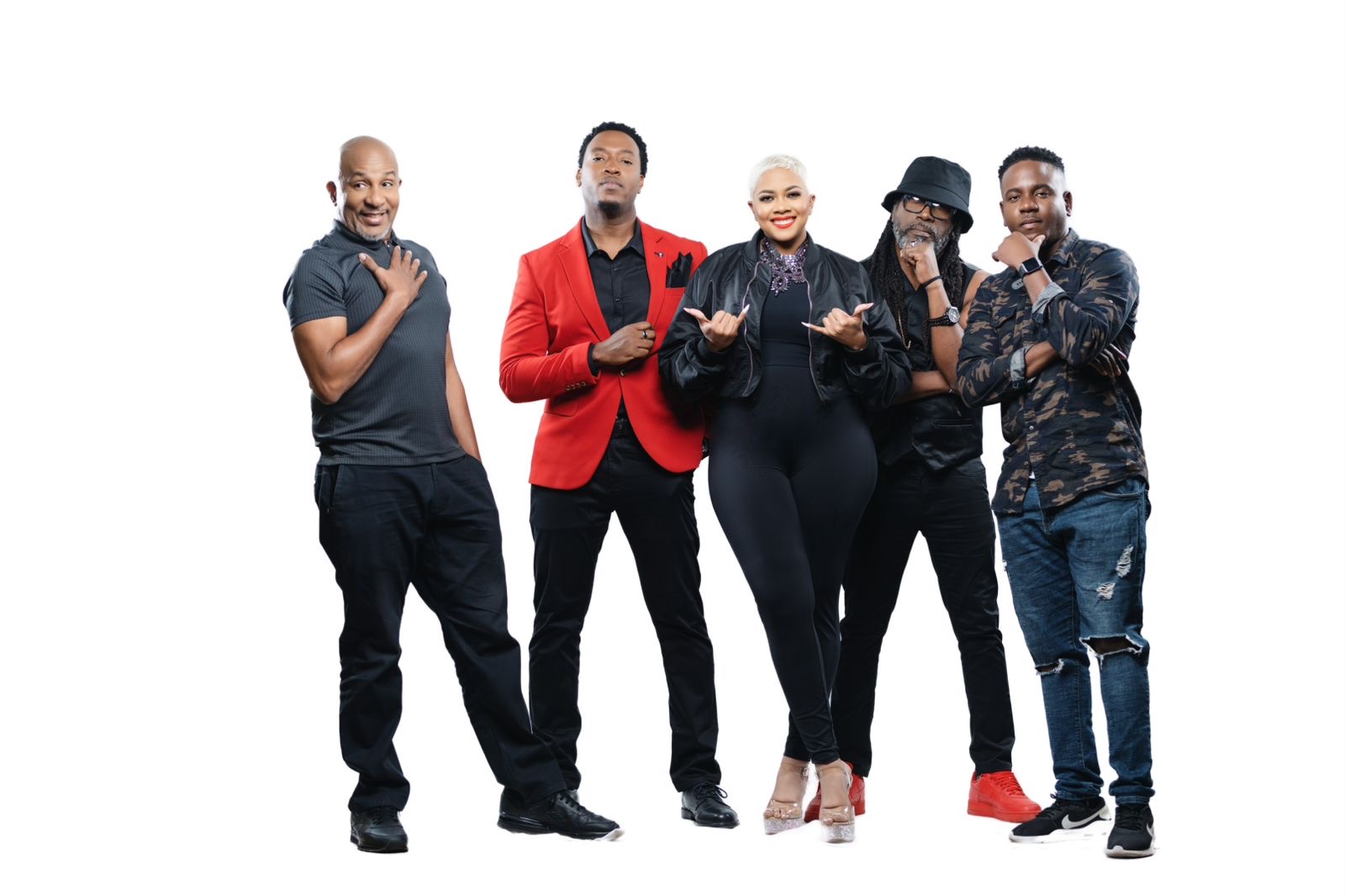 DJ Collin Hinds, Comedian Dufton Shepherd, Debbie Bissoon, Dancer Orville hall and Schoy Stewart.