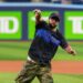 Shaggy throws first pitch ahead of Yankees’ win against the Blue Jays in Toronto on Friday.