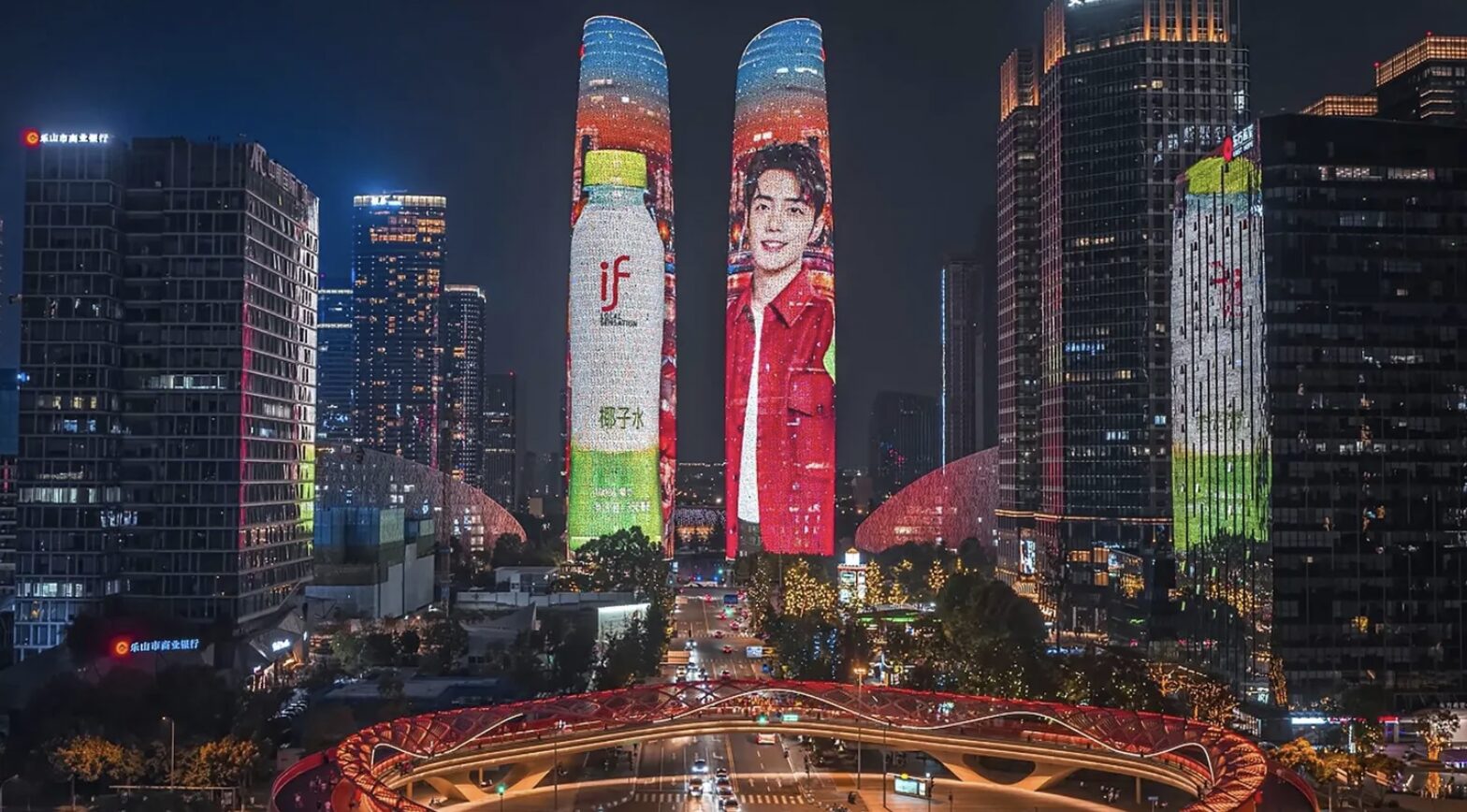 Chinese actor-singer Xiao Zhan, IF's global brand ambassador, towers over Chengdu city.
